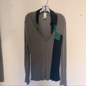 GIANNI VERSACE] By Gianni Versace Navy Grey Green Jersey Button down shirt